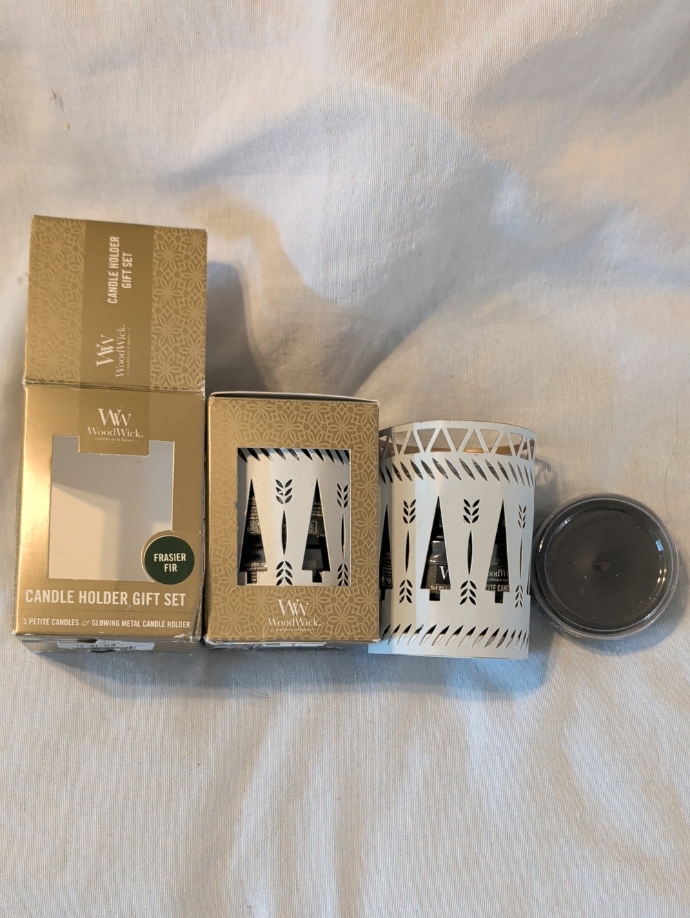 Woodwick White Metal Tree Cutout Candle Holder Gift Set - Two Trees
